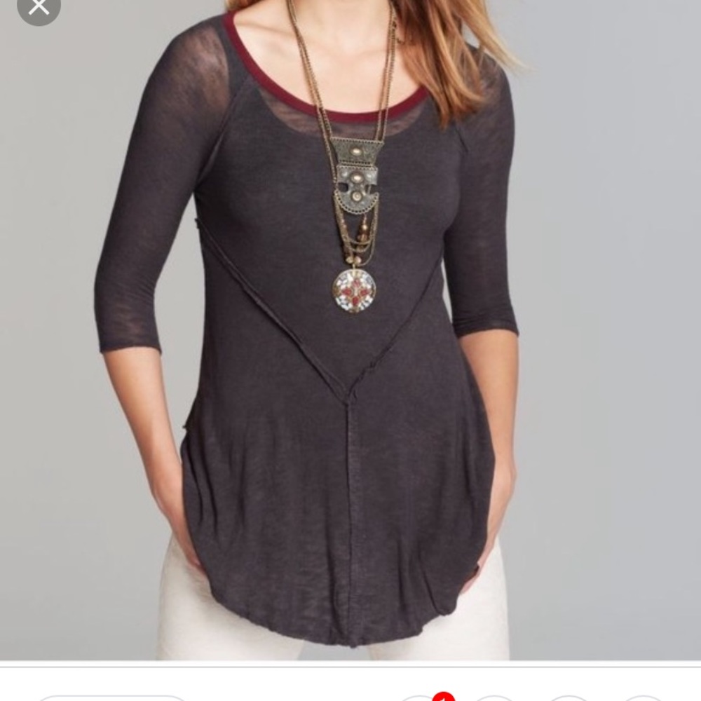 Grey asymmetrical FP top with burgundy detail